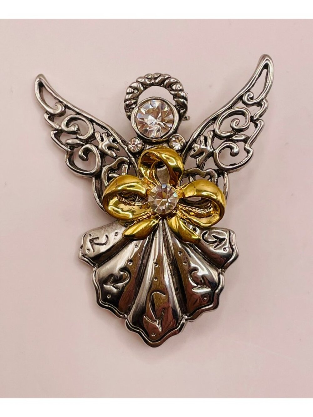 NOS Vintage Signed Best Two-Tone Angel Pin Brooch -108B